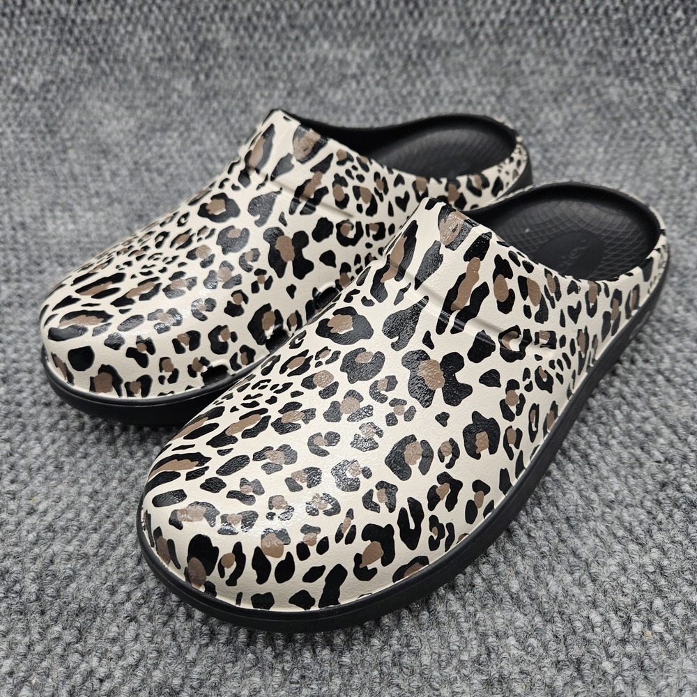 OOFOS Women 9 Black Clog Leopard Print OOcloog Limited Edition Recovery Shoe